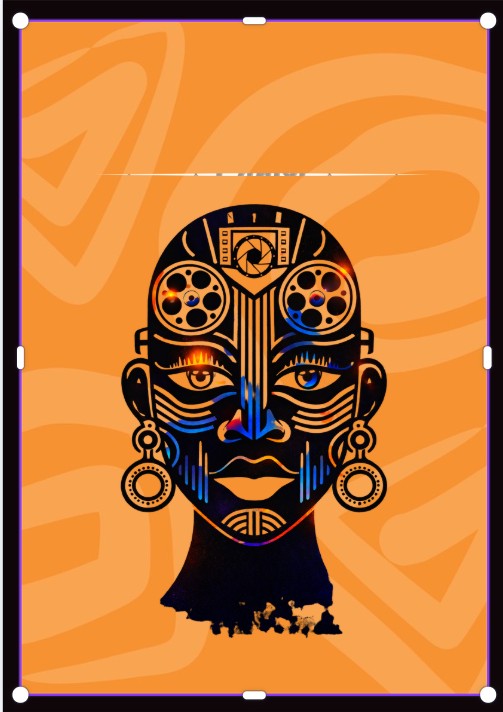 ENIFF 7 key art: a mask built from film reels and a camera aperture